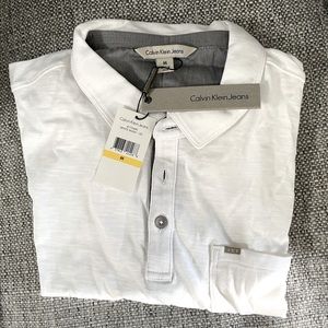 NWT Calvin Klein Jeans white cotton polo shirt